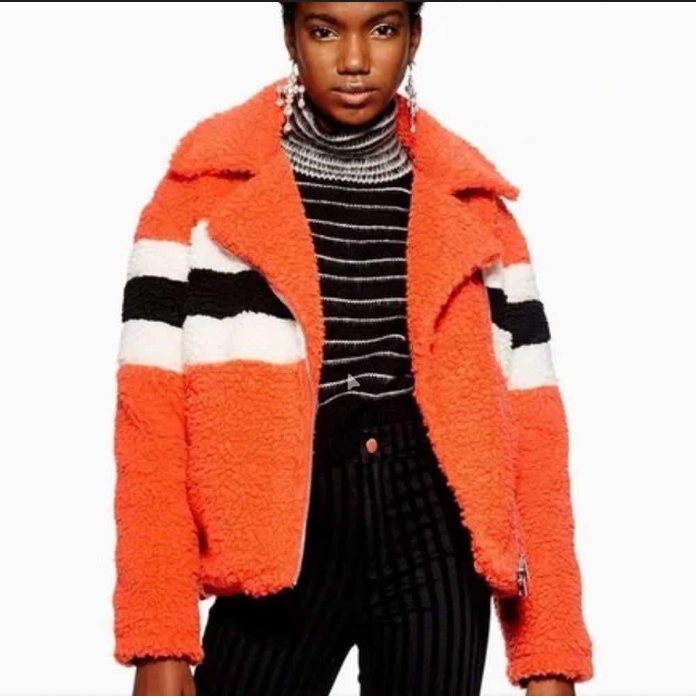 Topshop Bold Orange Teddy Jacket
